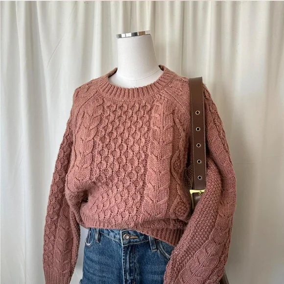 Lucky brand Mixed Cable Crew Pullover Sweater wool blend Large. - Picture 2 of 8